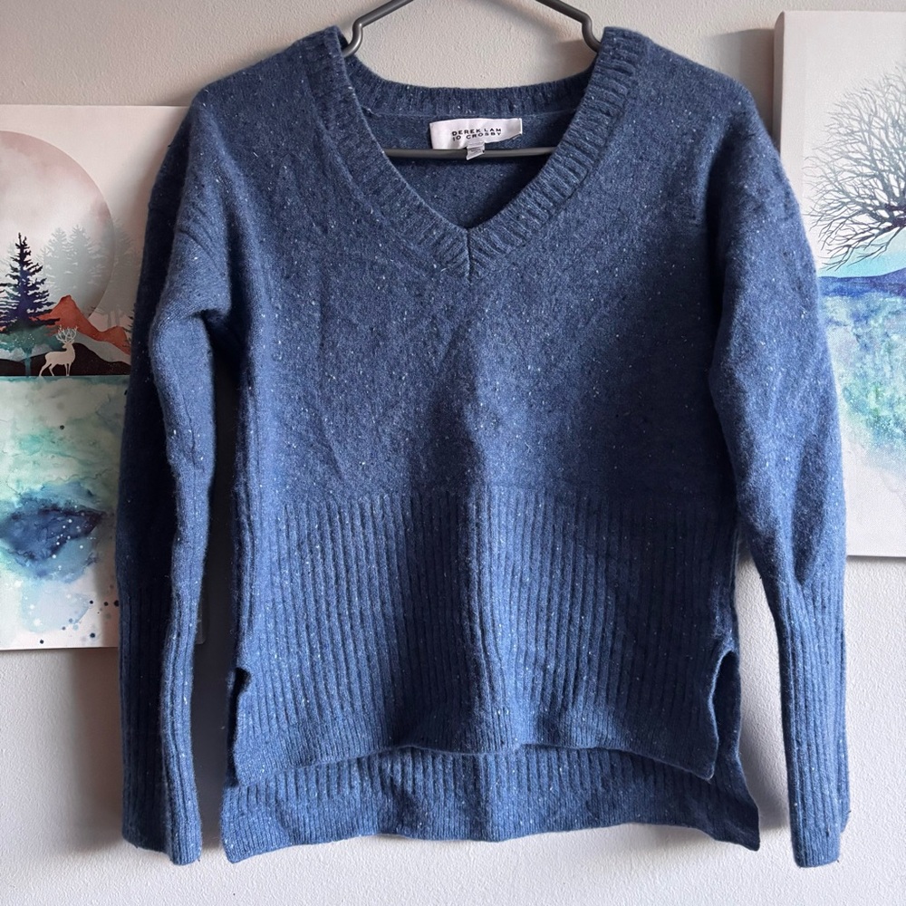 Derek Lam 10 Crosby blue speckle blend 100% cashmere vneck sweater XS